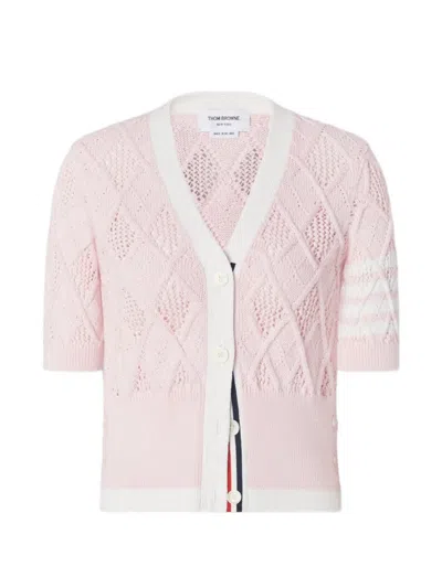Thom Browne Argyle-knit Short-sleeves Cardigan In Pink
