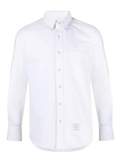 Thom Browne Name Tag Patch Long-sleeved Shirt In White