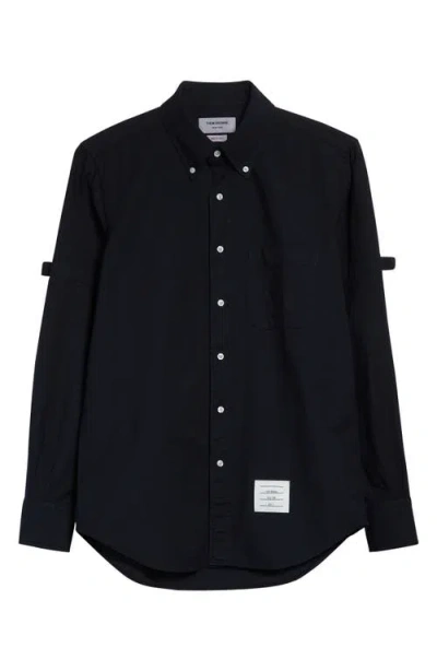 Thom Browne Armband Straight Fit Cotton Poplin Button-down Shirt In Navy