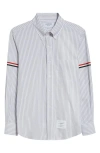 Thom Browne Armband Stripe Cotton Button-down Shirt In Gray