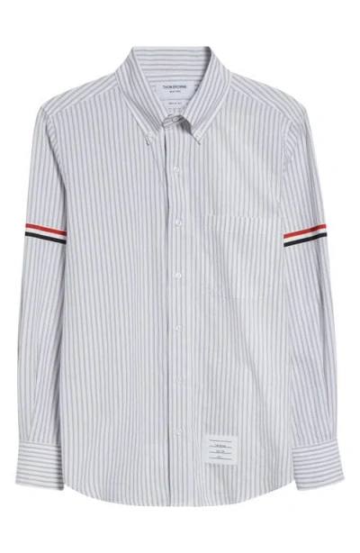 Thom Browne Armband Stripe Cotton Button-down Shirt In Medium Grey
