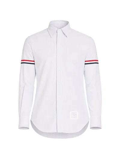 Thom Browne Button-down Collar Grosgrain-trimmed Cotton-poplin Shirt In White