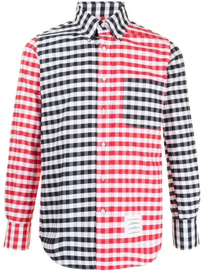 Thom Browne Asymmetric Checked Button-down Shirt In White