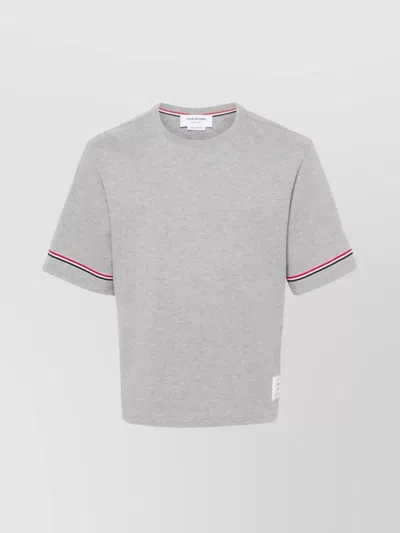 Thom Browne Asymmetric Hem T-shirt Stripe Detail In Grey