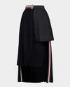 Thom Browne Asymmetric Mixed-media Pleated Skirt In Black