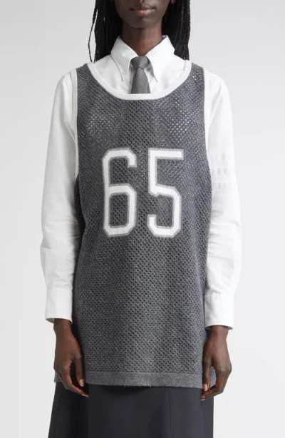 Thom Browne Athletic Mesh Basketball Jersey Sweater Vest In Gray