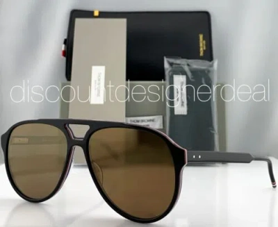 Pre-owned Thom Browne Aviator Sunglasses Tbs408-63-01 Black Frame Gold Mirror Lens 63mm Xl In Gold Flash