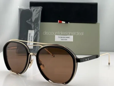 Pre-owned Thom Browne Aviator Sunglasses Tbs810-56-01 Black Gold Frame Brown Lens