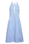 Thom Browne Awning Stripe Cotton Poplin Halter Polo Dress