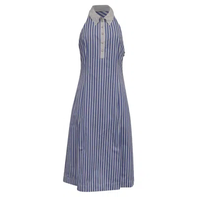 Pre-owned Thom Browne Awning Stripe Halter Polo Dress In Light Blue Cotton