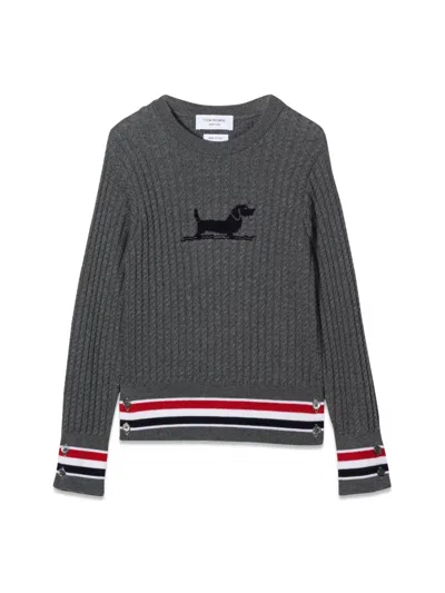 Thom Browne Mini Cable Crewneck Pullover For Boys In Gray