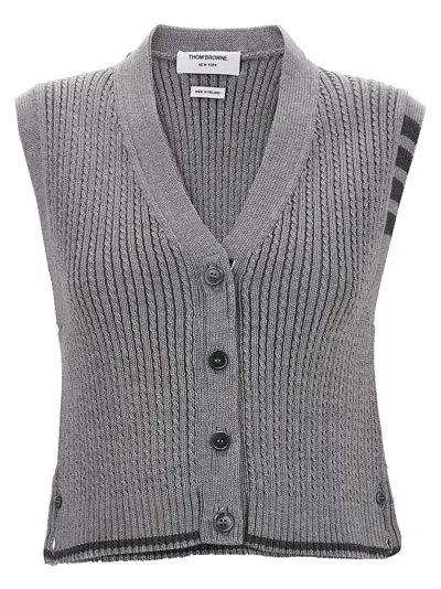 Thom Browne Baby Cable Cropped Gilet Gray In Pink