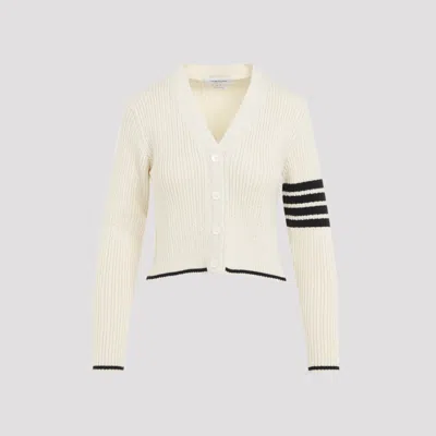 Thom Browne Stripe-detailing Cable-knit Cardigan In White