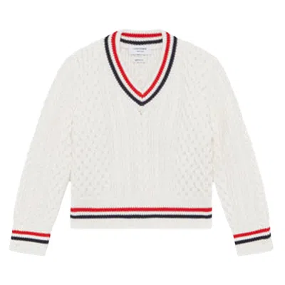 Pre-owned Thom Browne Baby Cable V Neck Pullover In Cotton 'white' | Men's Size 4