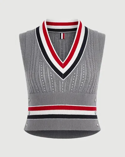 Thom Browne Baby Ladder Cable V-neck Vest In Gray