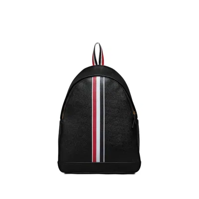 Thom Browne Rwb Stripe Pebbled Leather Backpack In Black