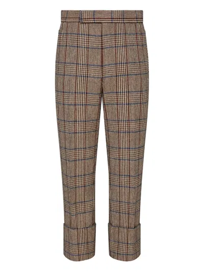 Thom Browne Backstrap Check-print Trousers In Brown