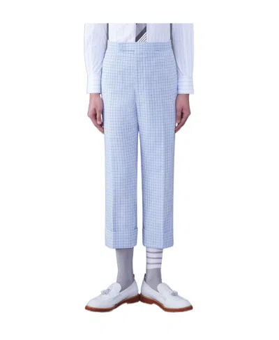 Thom Browne Backstrap-detail Checked Tailored Trousers In Blue