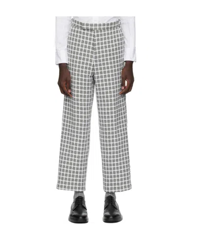Thom Browne Backstrap-detail Checked Tailored Trousers In Gray