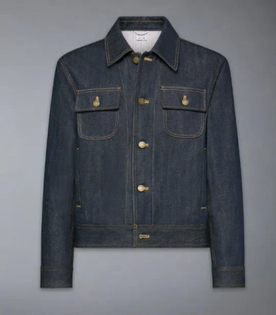 Thom Browne Backstrap Utility Jacket (22") In Japanese Selvedge Denim In Blue