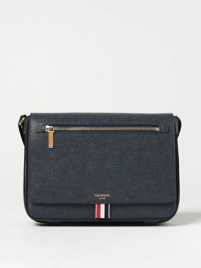 Thom Browne Bag In Grained Leather With Logo In Blue