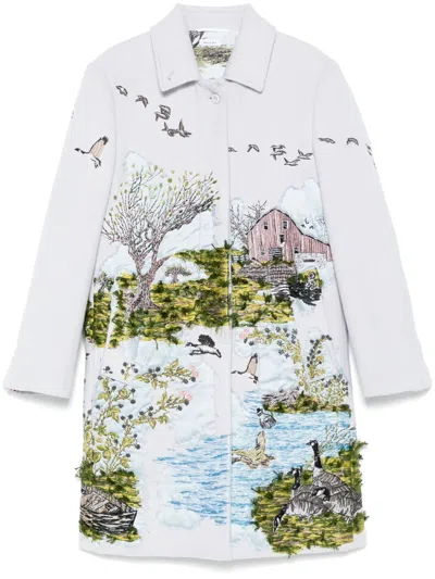 Thom Browne Bal-collar Scenic-appliqué Coat In Blue