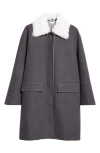 Thom Browne Bal Wool & Cashmere Coat With Removable Genuine Shearling Collar In Medium Grey