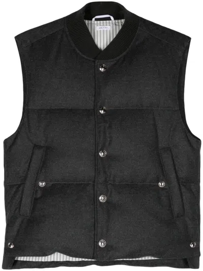 Thom Browne Baseball-collar Virgin Wool Gilet In Grey