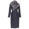Thom Browne Beaver Fur Collar Wool Felt Silk Lined Coat In Grey