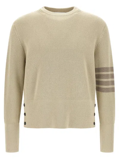 Thom Browne Stripe Detail Crew Neck Sweater Buttons In Neutral