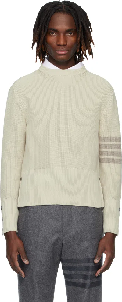 Thom Browne Beige Cotton Cardigan Stitch 4-bar Sweater In Gray