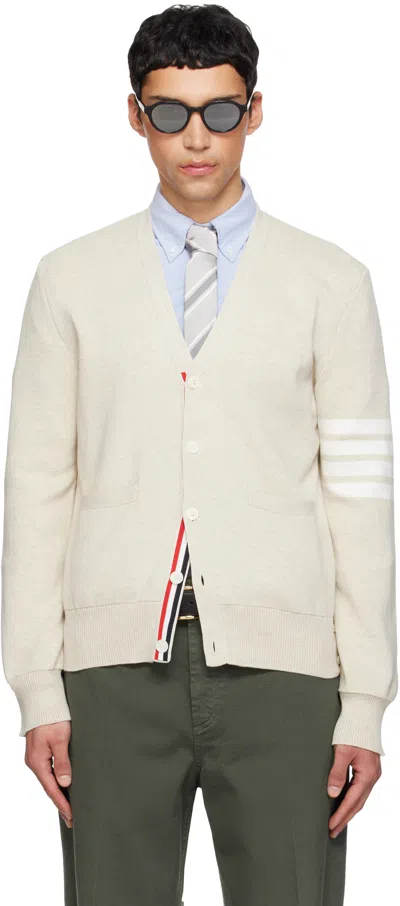 Thom Browne Beige Cotton Crepe 4-bar Milano Stitch Cardigan In Neutral