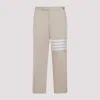 Thom Browne Camel Beige Cotton Unconstructed Straight Leg Trousers In Brown