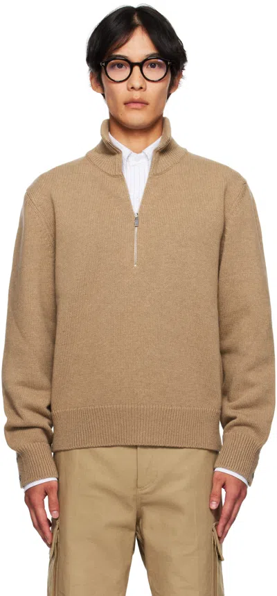 Thom Browne Beige Geese Intarsia Merino Wool Mock Neck Sweater