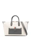 Thom Browne Beige Logo Print Tote Handbag In Tan