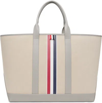Thom Browne Beige Rwb Stripe Medium Tool Tote In Gray