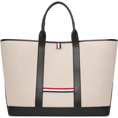Thom Browne Beige Salt & Pepper Cotton Canvas Oversized Tool Tote In Black