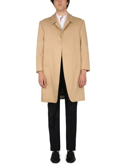 THOM BROWNE MEN BEIGE SOLID OVERCOAT, XL LUXURY TRENCH COATS FOR MEN DARVEYS