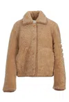 Thom Browne Shearling Collared Jacket Long Sleeves In Camel