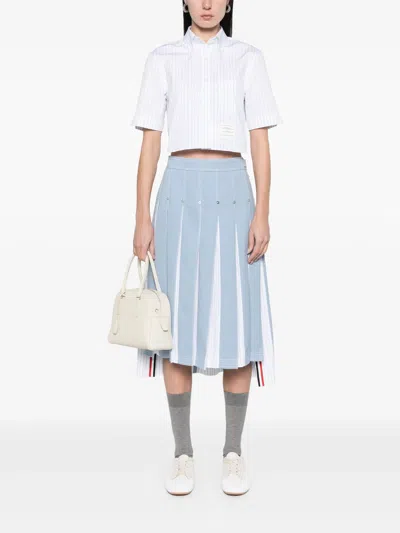 Thom Browne Below Knee Dropped Back Pleated Skirt In Blue