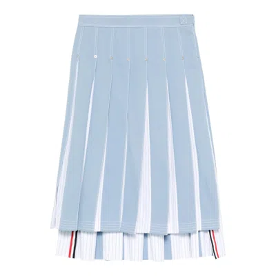 Thom Browne Below Knee Dropped Back Pleated Skirt In Blue
