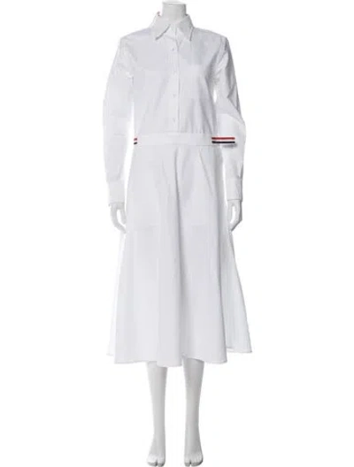 Pre-owned Thom Browne Below Knee High Waisted A-line Shirtdress Knee-length Dress In White