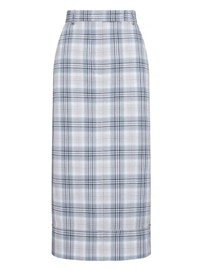 Thom Browne Jupe Droite Sack En Coton Windowpane Plaid Bleu Glacier In Multi