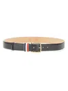 Thom Browne Calf Full Grain Leather Belt With Colored Stripe In Black