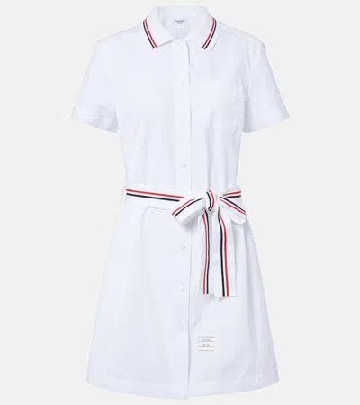 Thom Browne Belted Cotton Poplin Shirt Dress In White