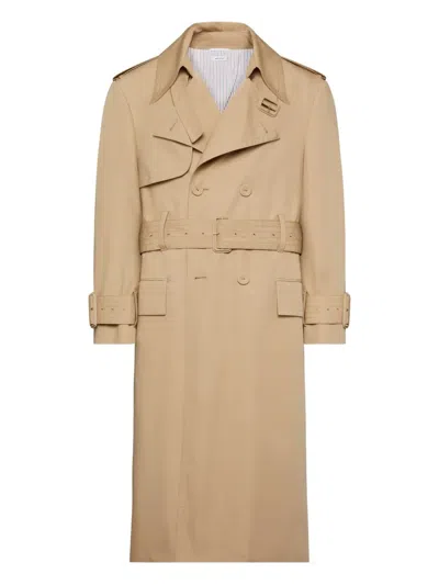 Thom Browne Belted Cotton Trench Coat In Nude