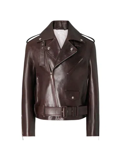 Thom Browne Belted Leather Biker Jacket In Brown