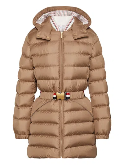 Thom Browne Belted Quilted Down Jacket In Gold