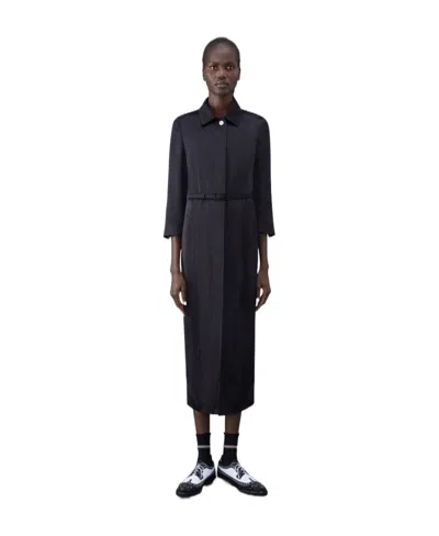 Thom Browne Belted-waist Satin Shirtdress In Black
