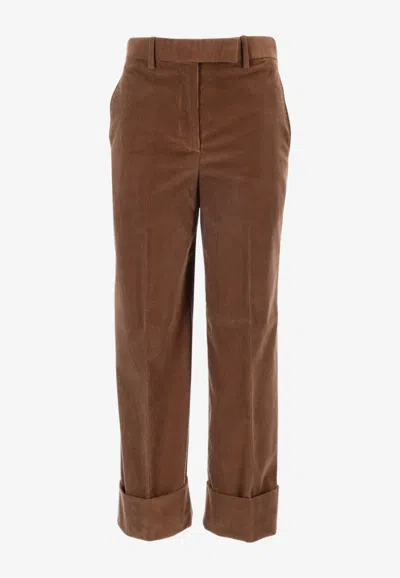 Thom Browne Beltloop Corduroy Turn-up Pants In Brown